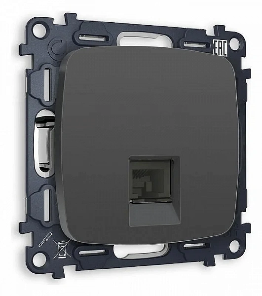 Комплект механизма компьютерной розетки OMEGA MO912010 Графит мягкое касание RJ-45(8P8C) CAT6 1000 B