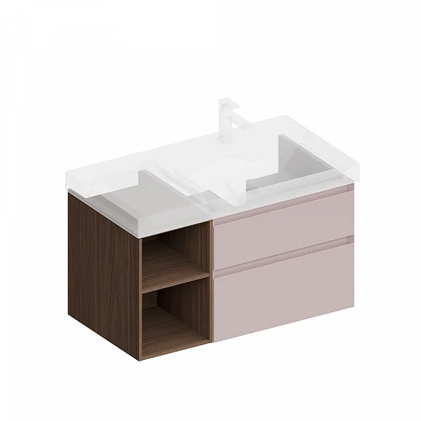 Kerama Marazzi CUB.90.2Rh/MAL.N Тумба CUBO правая подвесная с ящиками 90, мальва матовая- структ.оре