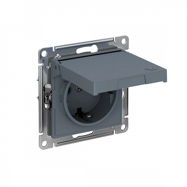 ATLASDESIGN РОЗЕТКА с заземл. со шторк. с крышкой,16А,IP20,мех., быстрозажим. клем., ГРИФЕЛЬ