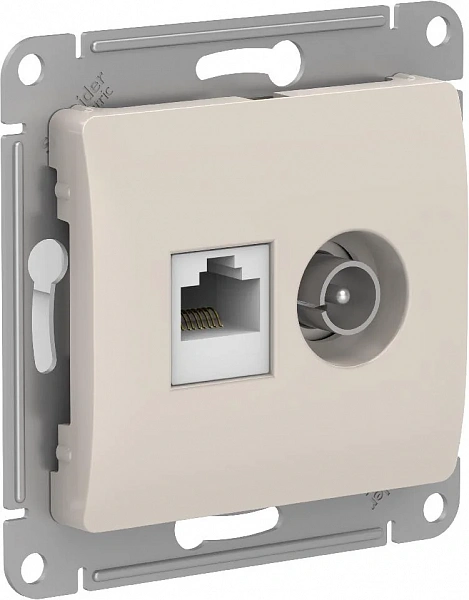 GLOSSA РОЗЕТКА двойная ТВ + компьютерная RJ45, кат. 5Е, механизм, МОЛОЧНЫЙ