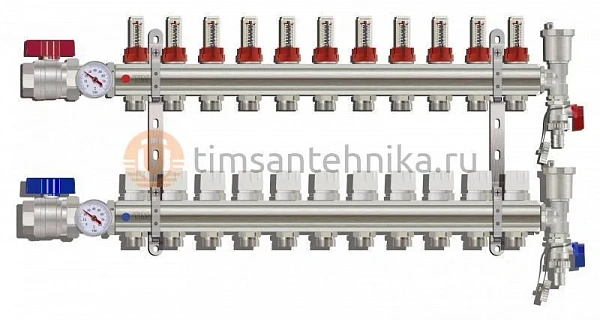Коллекторная группа Tim (KA011) 1" ВР, 11 отводов 3/4"