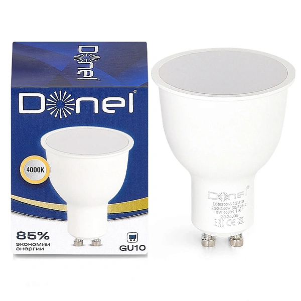 Donel, Светодиодная лампа 9Вт, MR16, 220В, GU10, 4000K, 675Лм, Ra>80, 110°, D50хH65мм, Серия: DN03