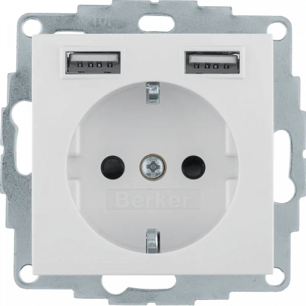 Розетка SCHUKO и 2 USB-розетки для подзарядки, S.1, цвет: белый, глянцевый