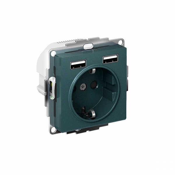 ATLASDESIGN РОЗЕТКА 16А c 2 USB A+A, 5В/2,4 А, 2х5В/1,2 А, механизм, ИЗУМРУД