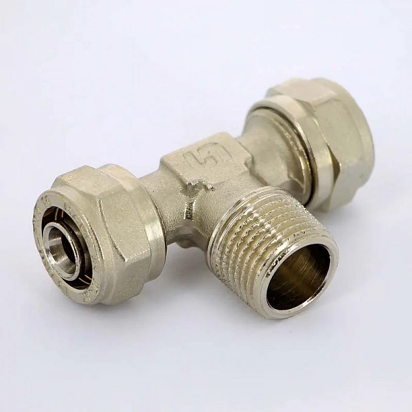 Тройник обж-Н-обж 16 х 1/2' x 16 никелированный Uni-Fitt