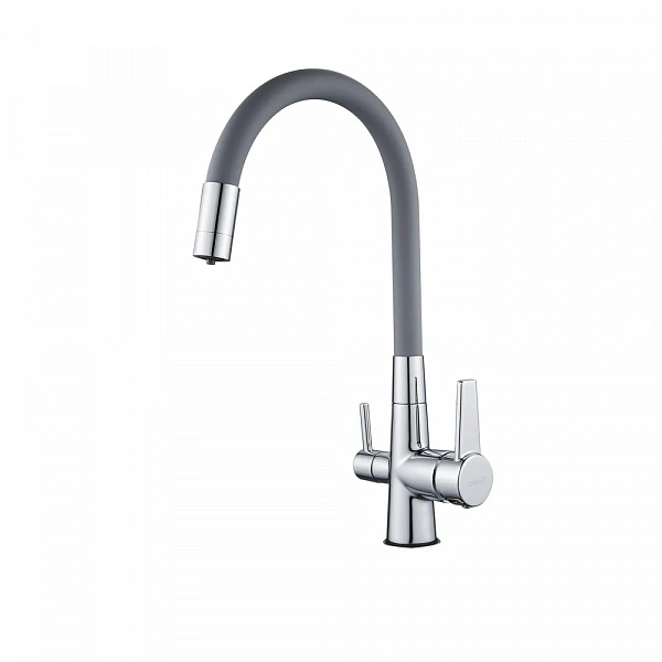 Смеситель для кухни D-lin D159317-2 с подключением фильтра питьевой воды и гибким изливом, серый