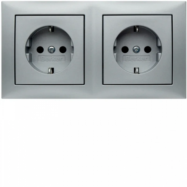 Штепсельная розетка SCHUKO, 2-местная с рамкой цвет: алюминий, матовый Berker S.1
