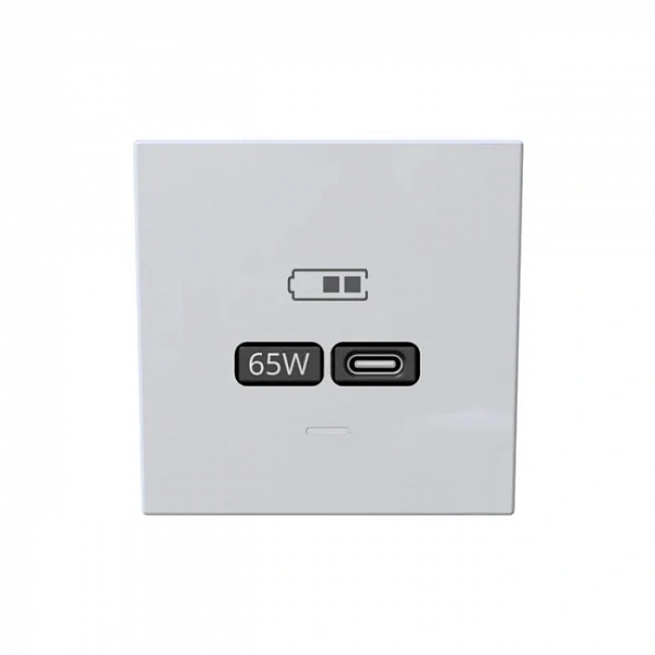USB зарядка 65W тпп "С" и тип "А", 220-240В, 50-60Мгц, цвет Белый матовый (soft touch)