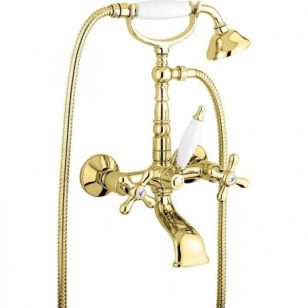 Emmevi Deco Old, смеситель с донным клапаном для ванны с набором для душа, цвет золото