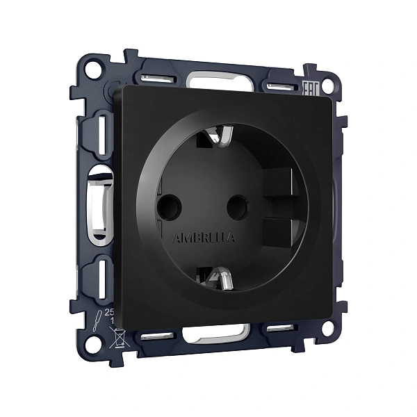 Комплект механизма электрической розетки ALFA MA807010 Черный матовый 16A-250V 50Hz 2P+E с заземлени