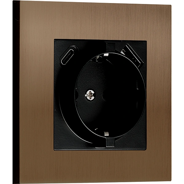 Donel N96 Розетка Schuko с зарядным устройством USB A+C, с защитными шторками, Бронза, серия DT