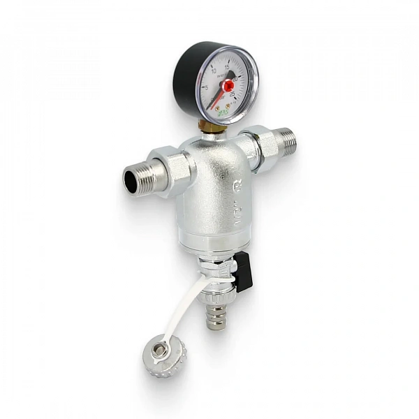 Фильтр FAR  1/2" НР-НР, с манометром, 100мкм, Max: 95 'C, 25 бар