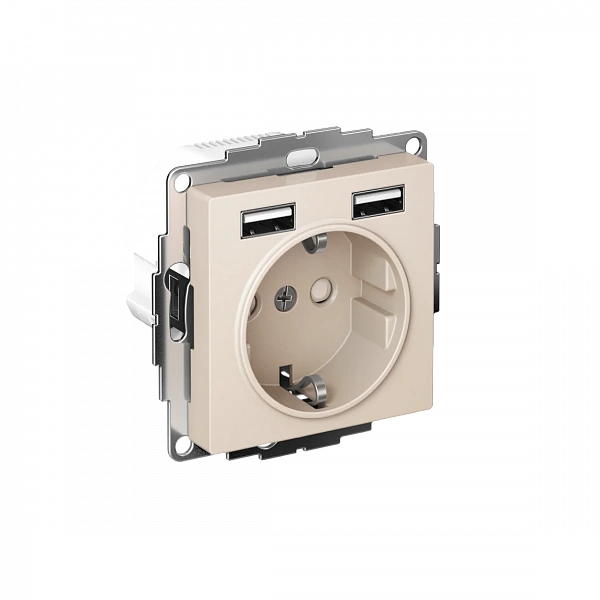 ATLASDESIGN РОЗЕТКА 16А c 2 USB A+A, 5В/2,4А, 2х5В/1,2А, механизм, БЕЖЕВЫЙ