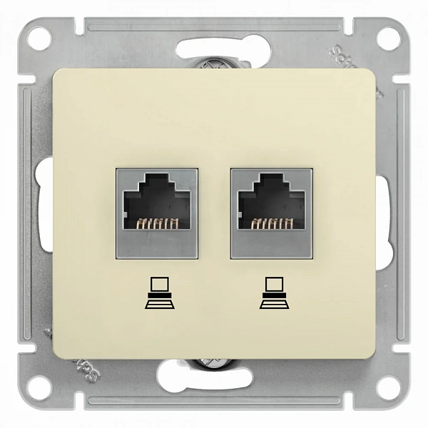 GLOSSA РОЗЕТКА двойная компьютерная RJ45+RJ45, кат.5Е, механизм, БЕЖЕВЫЙ
