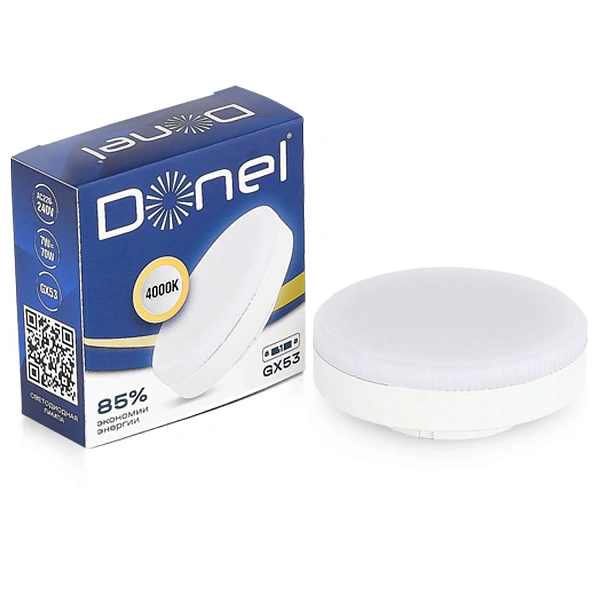 Donel, Светодиодная лампа 7Вт, 220В, GX53, 4000K, 595Лм, Ra>80, 110°, D75хH24мм, Серия: DN03