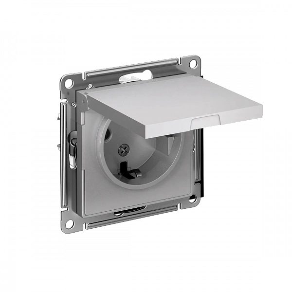 ATLASDESIGN РОЗЕТКА с заземл. со шторк. с крышкой, 16А, IP20, механизм, АЛЮМИНИЙ