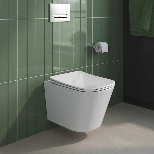 DUE 2.0 Унитаз подвесной безободковый с сиденьем дюропласт soft close BB7107CHR/SC