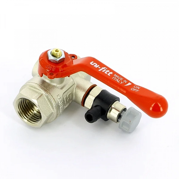 Кран шаровой ВВ 1/2" с дренажным вентилем (заглушка 1/4"), ручка Uni-Fitt