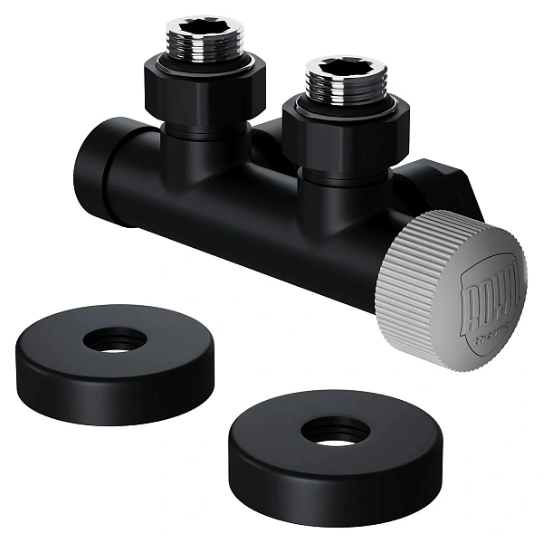Узел нижнего подключ термостатич угловой Royal Thermo Design Pro 15мм М30х1,5 (Черный) RANPU11215BL