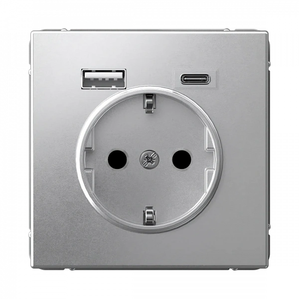 ARTGALLERY РОЗЕТКА 16А с 2 USB A+C, 5В/2,4А/3,0А, 2х5В/1,5А, механизм, АЛЮМИНИЙ