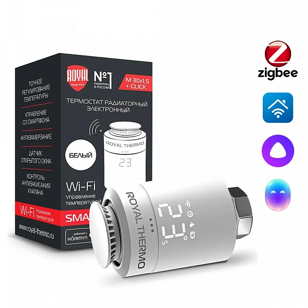 Термостат радиаторный электронный ROYAL THERMO Smart Heat, белый RTE 77.001
