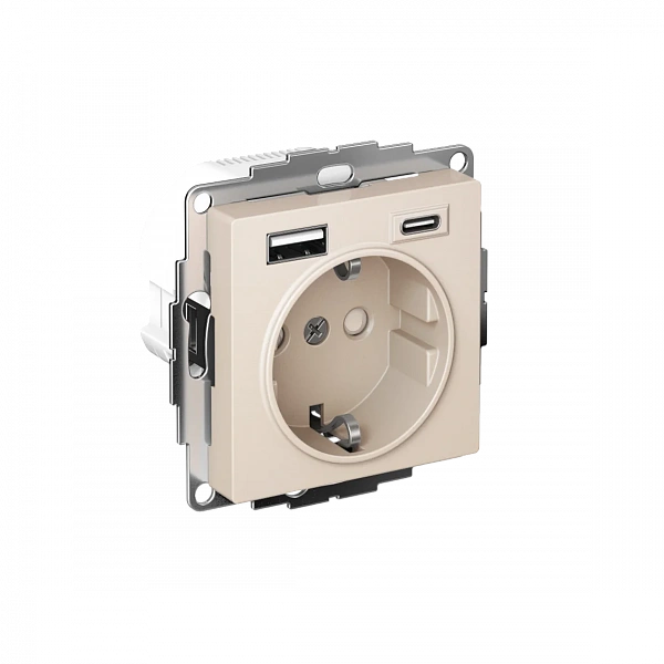 ATLASDESIGN РОЗЕТКА 16А c 2 USB A+C, 5В/2,4А/3,0А, 2х5В/1,5А, механизм, БЕЖЕВЫЙ