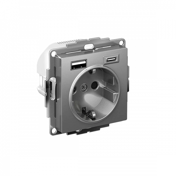 ATLASDESIGN РОЗЕТКА 16А c 2 USB A+C, 5В/2,4А/3,0А, 2х5В/1,5А, механизм, СТАЛЬ