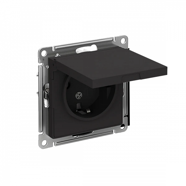 ATLASDESIGN РОЗЕТКА с заземл. со шторками с крышкой, 16А, IP20, механизм, КАРБОН