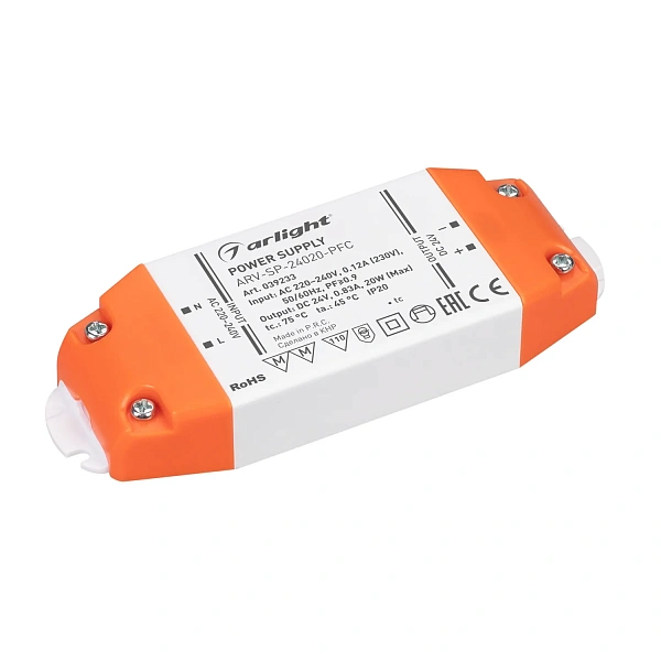 Arlight Блок питания ARV-SP-24020-PFC (24V, 0.83A, 20W) (IP20 Пластик, 5 лет)