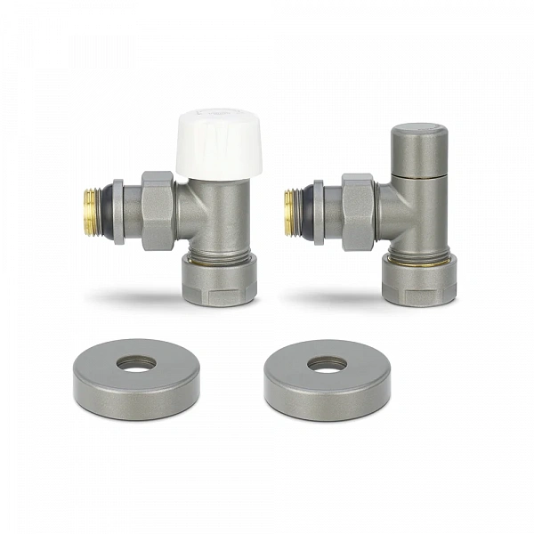 Комплект радиаторных клапанов Varmega №1, 1/2" x 3/4"EK, угловой, серый