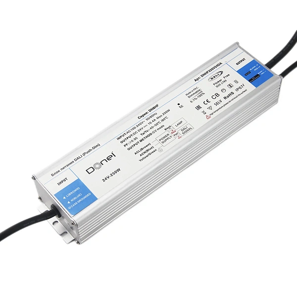 Donel блок питания DALI 250Вт DC24В 10.41А, IP67, 290*73*45мм,, с функцией Push-Dim, PFC >0.95, сери