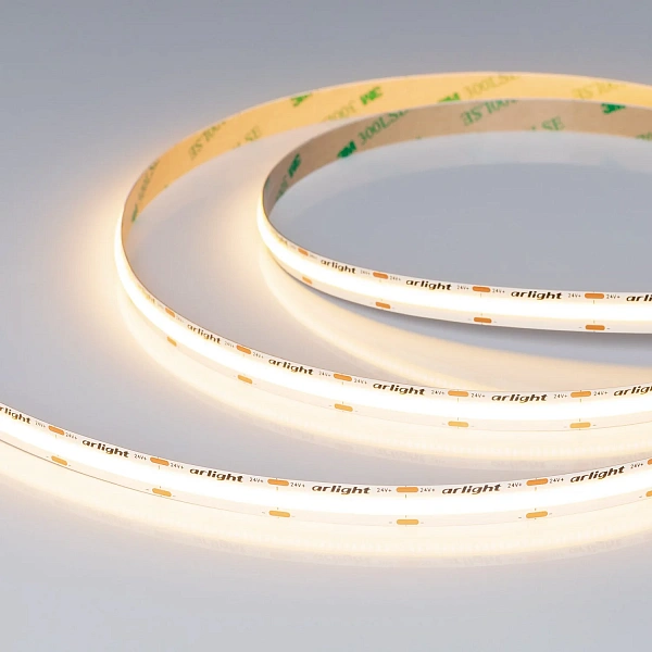 Лента COB-X576-10mm 24V Warm3000 (15 W/m, IP20, 5m) (Arlight, высок.эфф.150 лм/Вт)