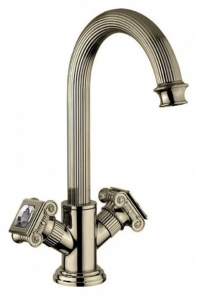 OLIMP-LS2-02-Sw Смеситель на раковину с донным клапаном, бронза, ручки Swarovski