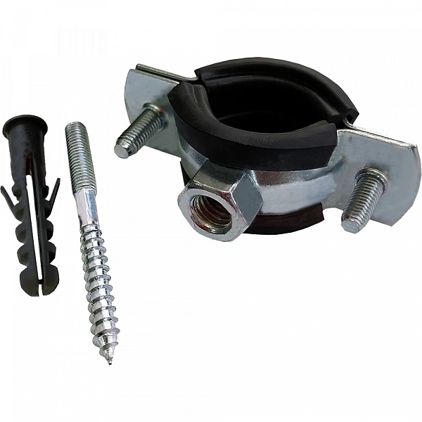 Хомут оцинк.с резин. уплотнением VALFEX   1/2" (20-25) (в компл. шпилька М8*80 и дюбель) (150)