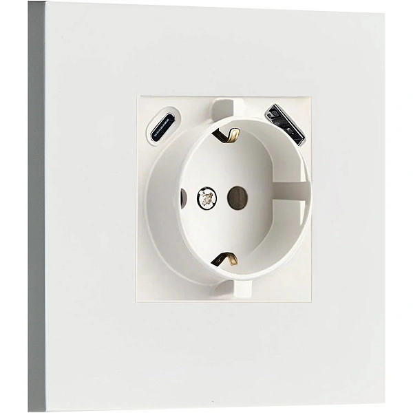 Donel N96 Розетка Schuko с зарядным устройством USB A+C, с защитными шторками, Белый, серия DT