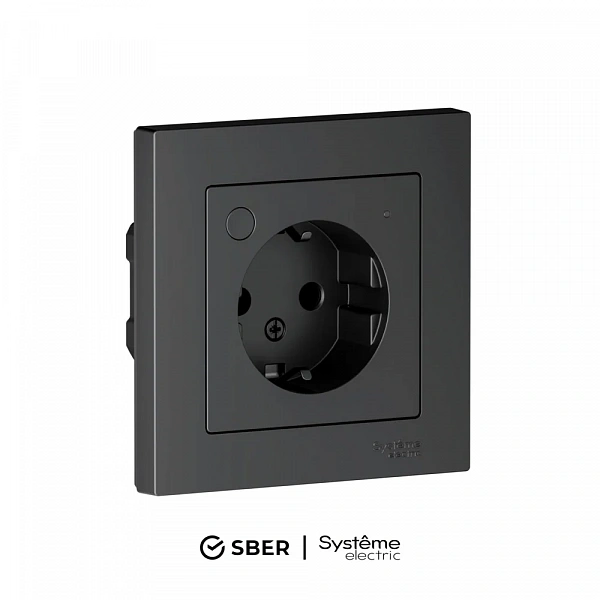 ATLASDESIGN SMART РОЗЕТКА с заземл., со шт., Zigbee, L+N, 16А, мех., КАРБОН