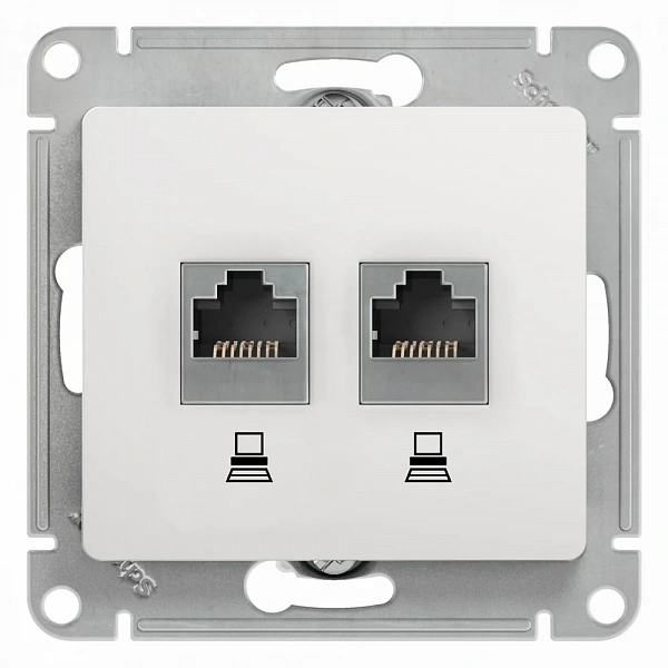 GLOSSA РОЗЕТКА двойная компьютерная RJ45+RJ45, кат.5Е, механизм, БЕЛЫЙ