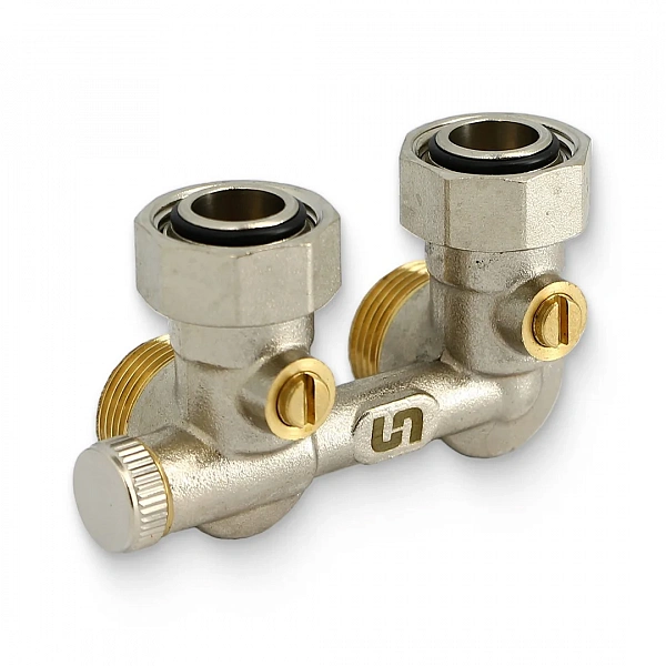 Узел угловой НВ EK радиаторный со встроенными кранами и байпасом 3/4" EK x 3/4" EK UNI-FITT
