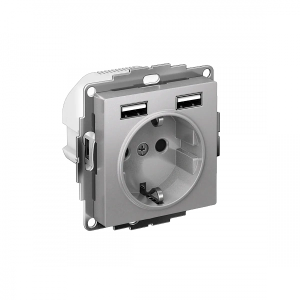 ATLASDESIGN РОЗЕТКА 16А c 2 USB A+A, 5В/2,4А, 2х5В/1,2А, механизм, АЛЮМИНИЙ