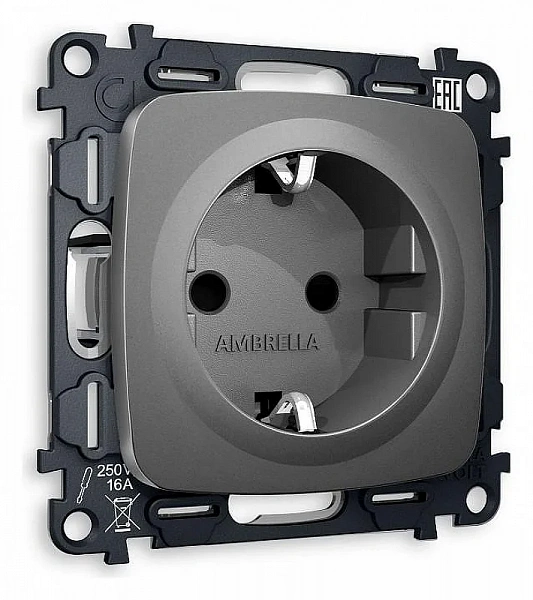 Комплект механизма электрической розетки OMEGA MO657010 Антрацит серый 16A-250V 50Hz 2P+E с заземлен