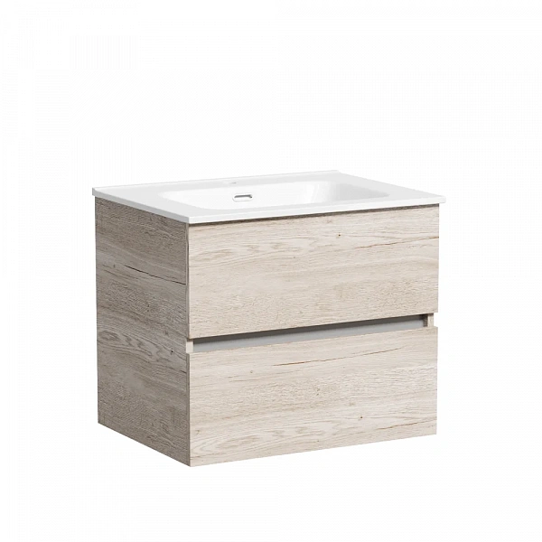 Тумба подвесная SANCOS Urban 590х450х550, c двумя ящиками оснащенными доводчиками, дуб галифакс нату