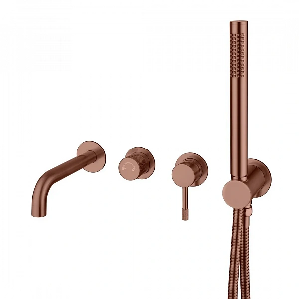 Смеситель встроенный + ручной душ + излив Uno Brushed Bronze