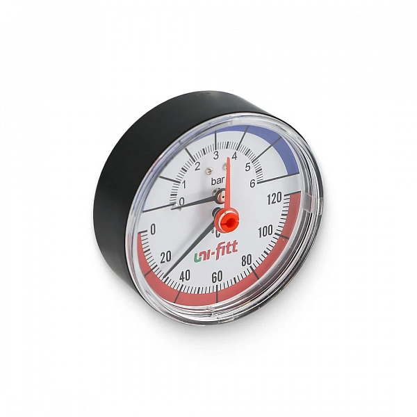 Термоманометр аксиальный 6 бар, 120 C, диаметр 80 мм, 1/2"Н Uni-Fitt