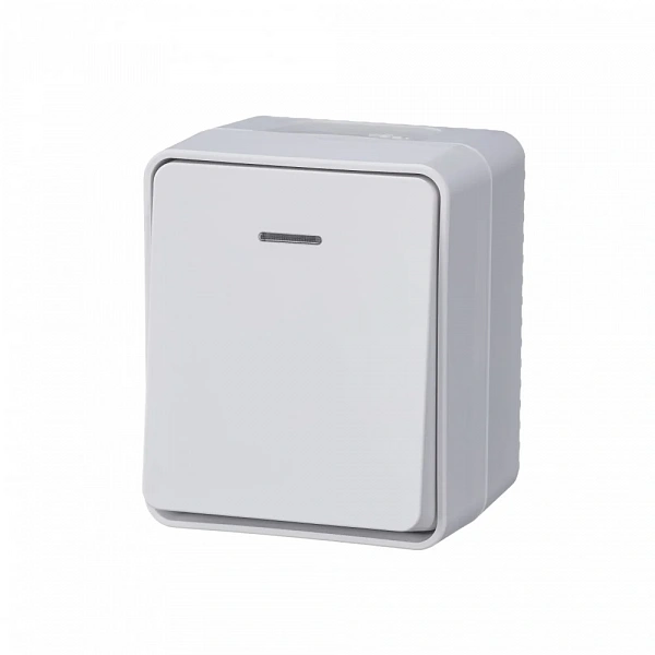 AtlasDesign PROFI IP54 О/У 1-клавишный ВЫКЛЮЧАТЕЛЬ с подсветкой 10 АХ, БЕЛЫЙ