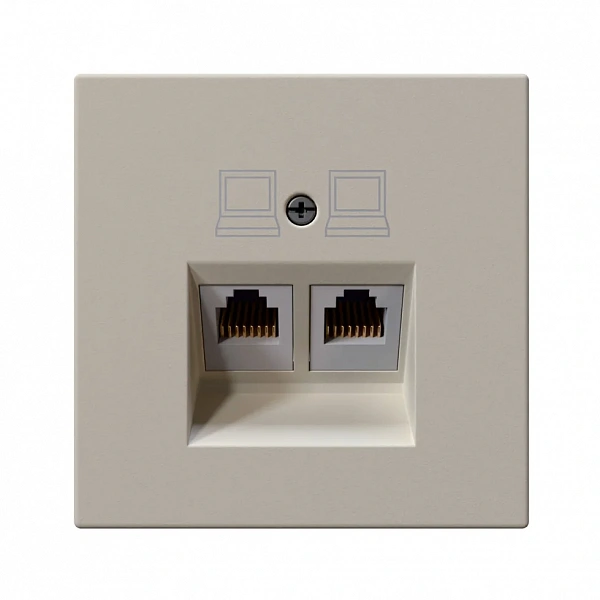Интернет-розетка RJ45 двойная с накладкой, цвет Сахара