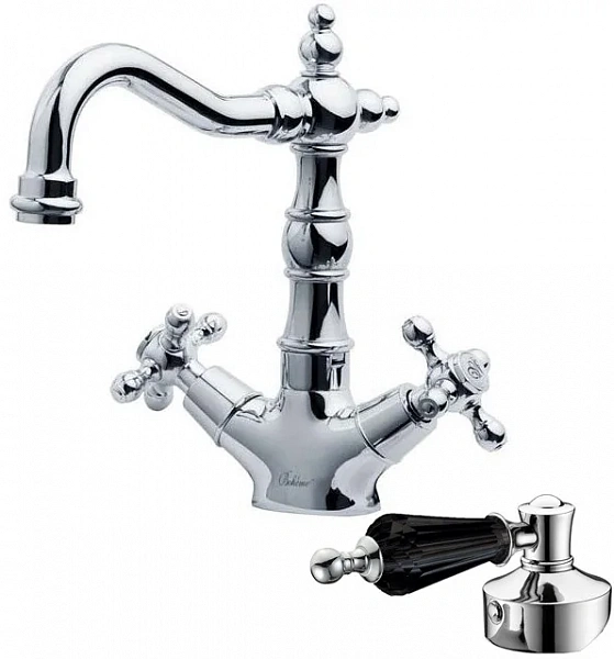 Boheme Смеситель для умыв(высокий) TRADIZIONALE CHROMO BLACK SWAROVSKI_Комплект