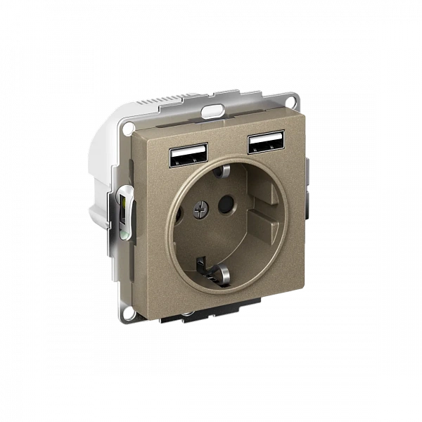 ATLASDESIGN РОЗЕТКА 16А c 2 USB A+A, 5В/2,4А, 2х5В/1,2А, механизм, ШАМПАНЬ