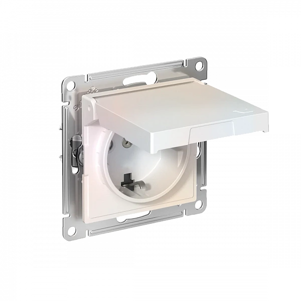 ATLASDESIGN РОЗЕТКА с заземл. со шторк. с крышкой, 16А, IP20,мех., быстрозажим. клем., ЖЕМЧУГ