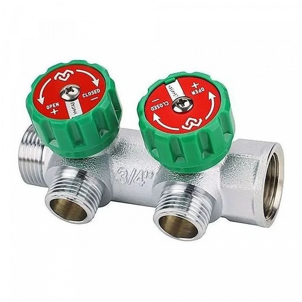 Коллектор регулирующий Varmega VM14602, 3/4", на 2 выхода 1/2", хромированный