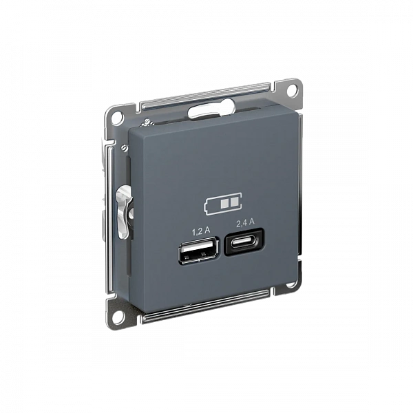ATLASDESIGN USB РОЗЕТКА А+С, 5В/2,4А, 2х5В/1,2А, механизм, ГРИФЕЛЬ